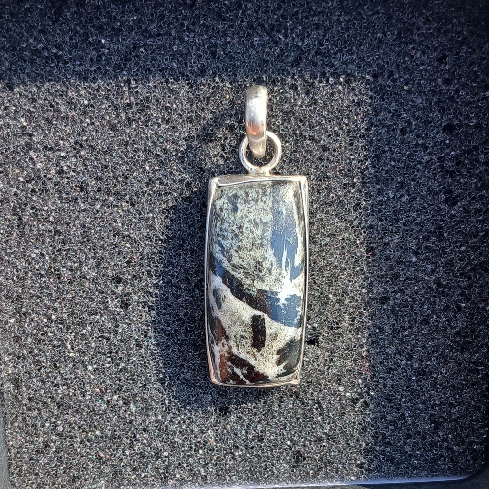 Hornblende Stone And Silver Pendant